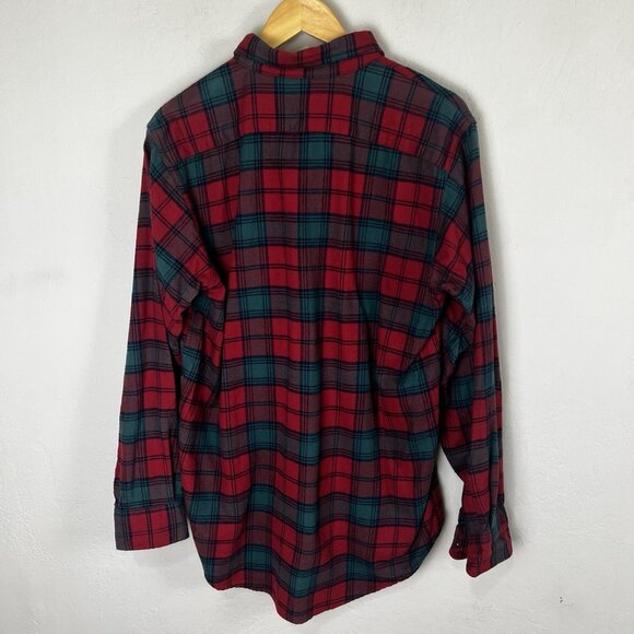 Vintage LL‎ Bean Shirt Men Medium Red Green Plaid Flannel Button Up USA 90s Y2K - Picture 6 of 8